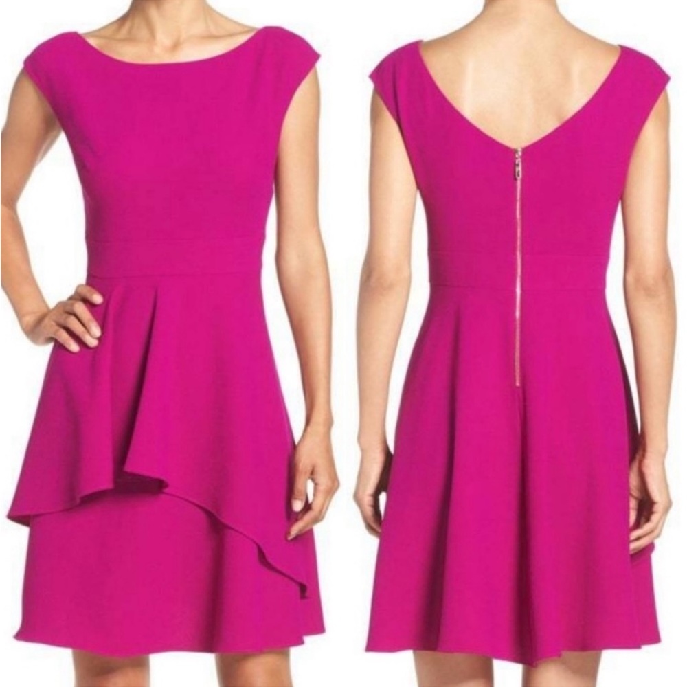 Eliza J Ruffle Fit & Flare Dress in Magenta